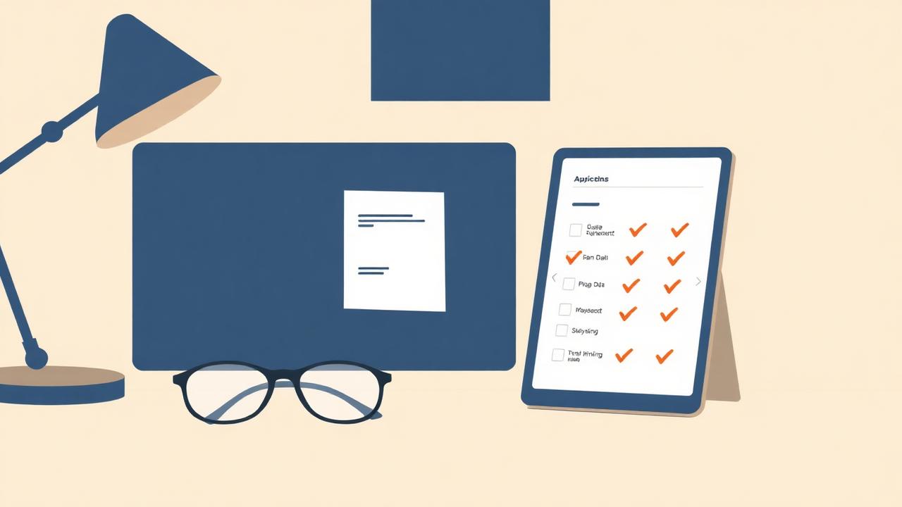 Skrivebord med briller og tablet der viser et produktimport-overblik med checkmarks — illustration af nye OptikPartner-forbedringer juni 2026.