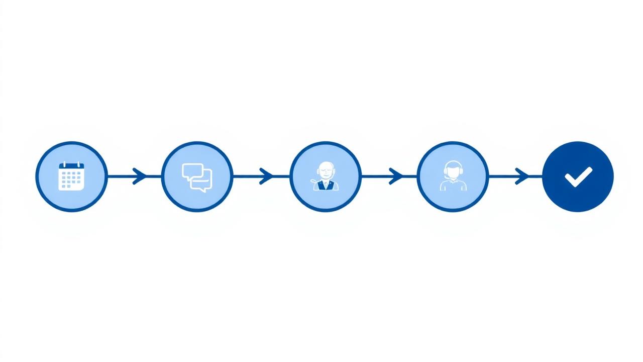 Kunderejse-diagram: booking, formular, forberedt medarbejder, rådgivning, opfølgning