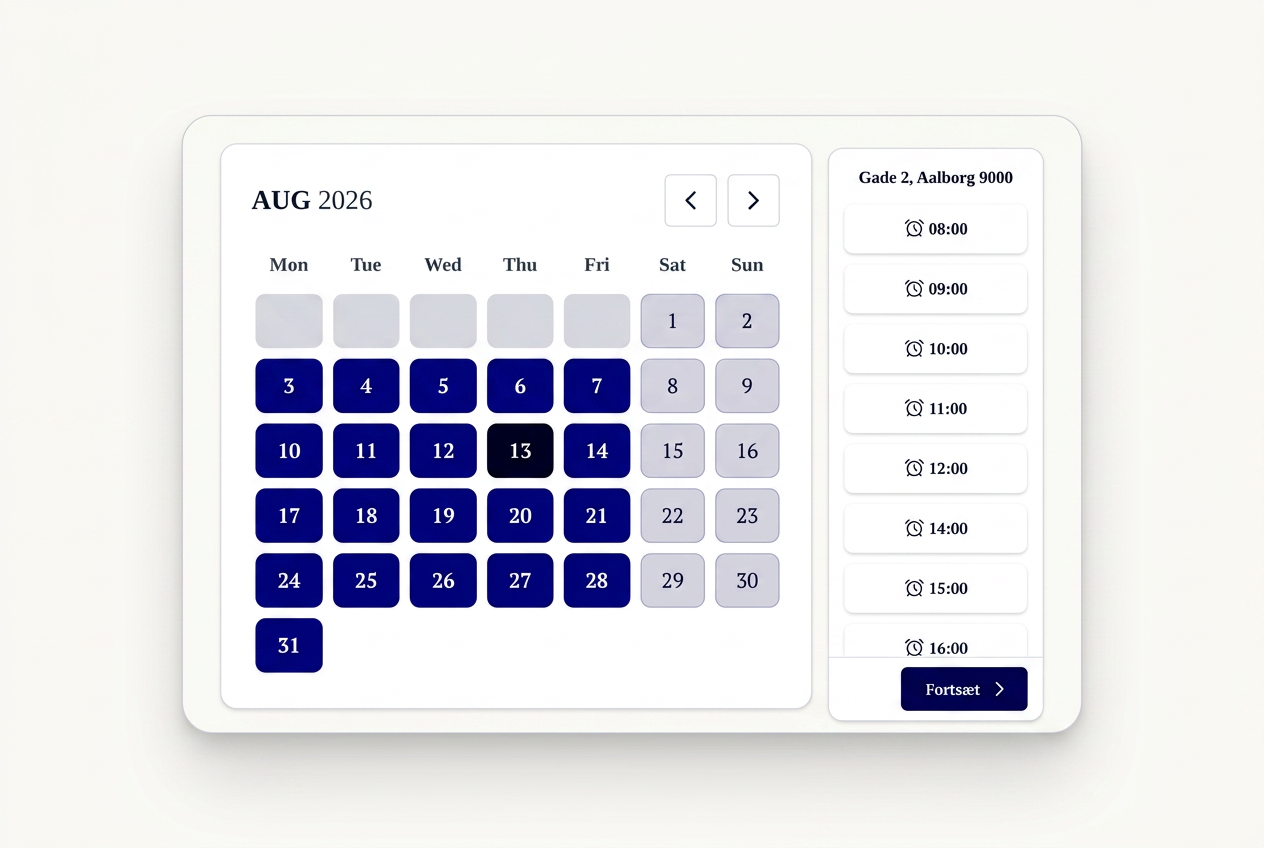 Kalender og ledige tider i OptikPartners bookingflow