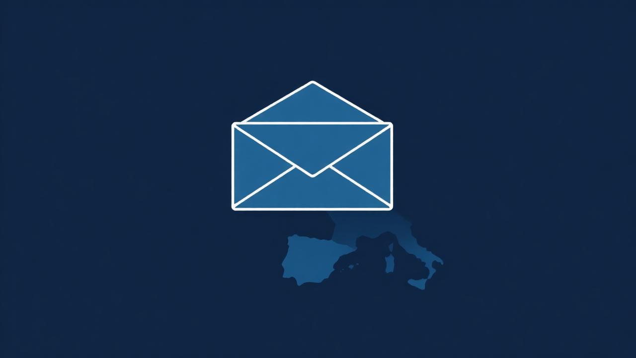 Abstrakt illustration i navy og blå, der symboliserer europæisk datahosting